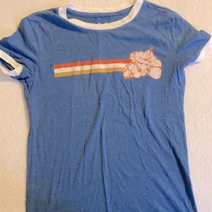 Blue, summer tee, small with flower.